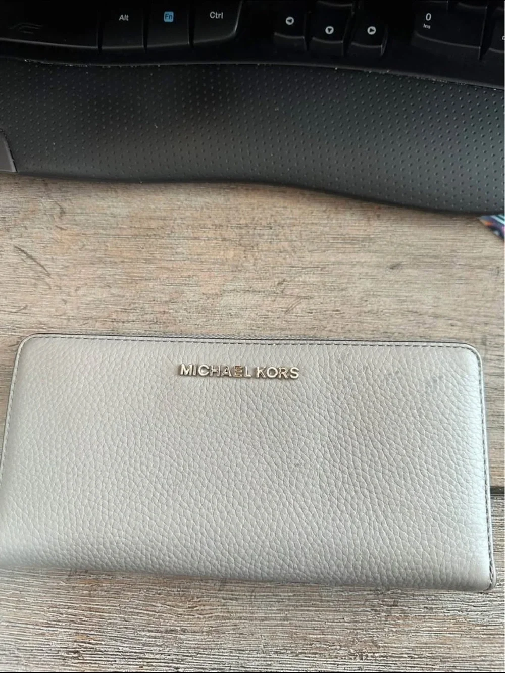 Michael Kors Gray Zip-Around Saffiano Leather Wallet